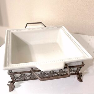 COOKS JCP Home Stoneware Squqre Casserole Dish, Metal Stand